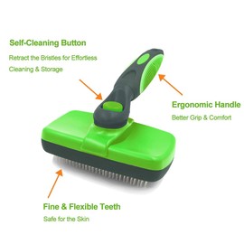 Self Cleaning Slicker Brush brushing brushing Loose Undercoat, Mats and Tangled Hair Your Dog or Cat Will Love Being Brushed with The Grooming Brush, Allowing You to Easily Give Your Pet a Grooming Treatment at Home (Green)