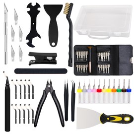 61Pcs 3D Printer Tools Kit Essential, 3D Printing Tools Kit with Case, 3D Printer Accessories, Deburring Tool,Nozzle Cleaning,Scraper, Cutter for Model Removing Crafting Deburring Cleaning