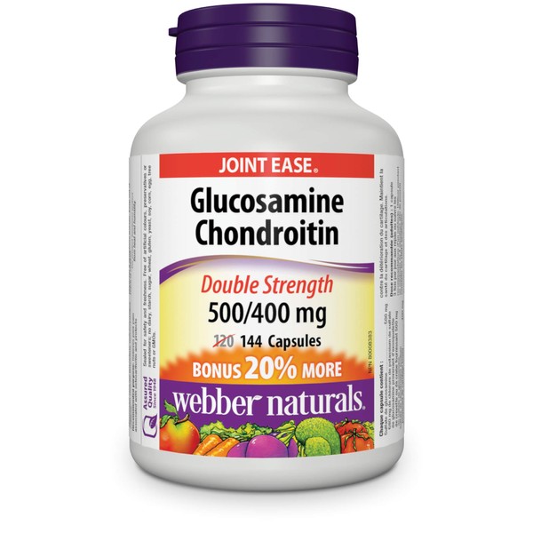 Webber Naturals Glucosamine Chondroitin, Double Strength, 144 Capsules, Helps Relieve Joint Pain Associated with Osteoarthritis, Non-GMO, Gluten and Dairy Free