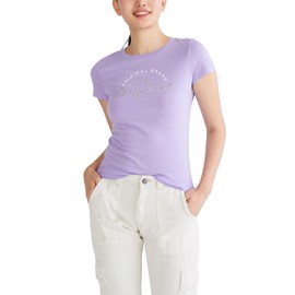 AEROPOSTALE Women's Script Short Sleeve Graphic Tee, Purple Neon, Medium