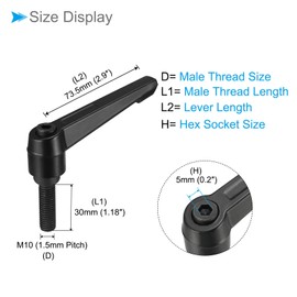 CoCud Clamping Lever Handles M10 x 30 mm Male Thread Adjustable Quick Release Locking Rotating Bolt Knobs Black - (Use: for Lathes) Pack of 2