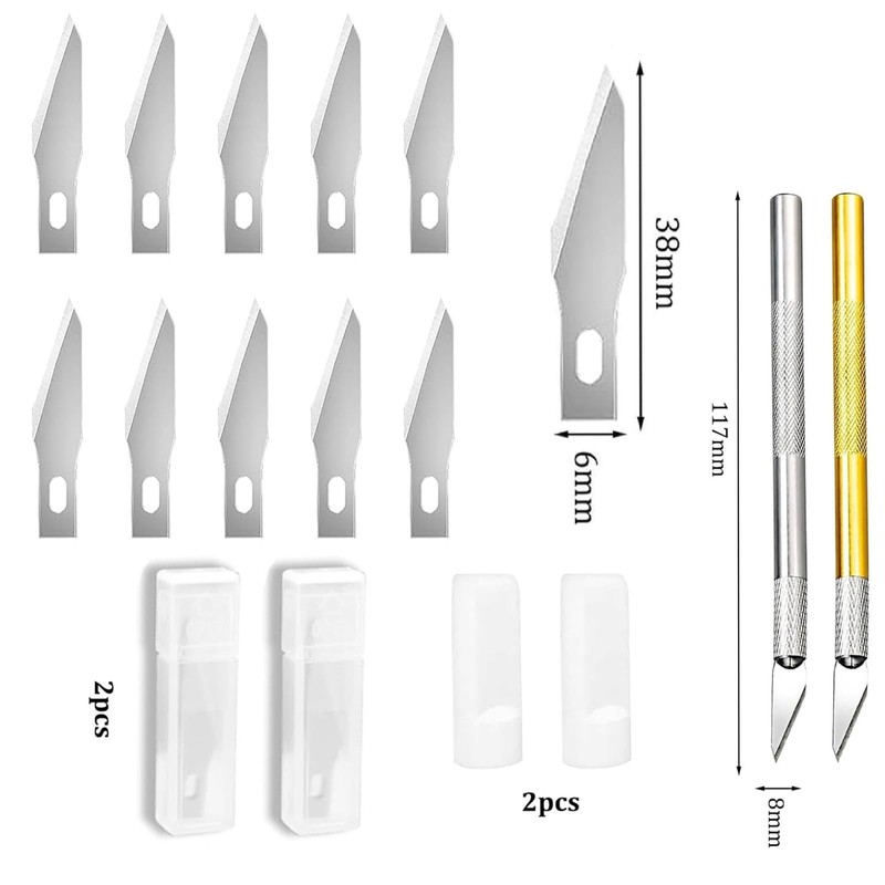 Precision Craft Knife Set, 2 Aluminum Handles with 10 Replacement
