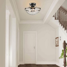 LOG BARN Farmhouse Semi Flush Mount Ceiling Light with Seeded Glass, Close to Ceiling Light Fixture for entryway, Dining Room, Hallway, 11 1/2" Wide, 3 Light