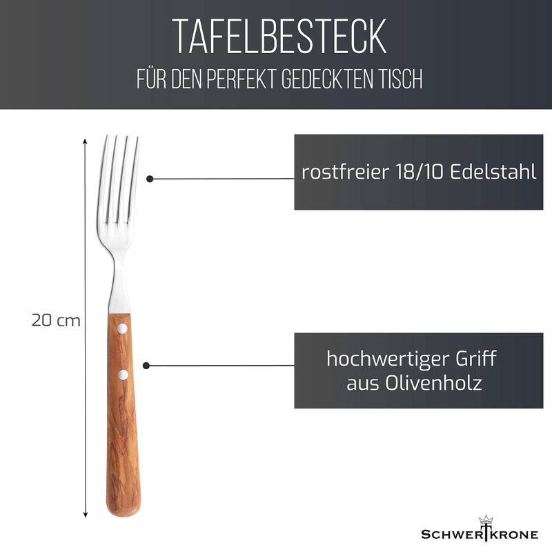 Schwertkrone Dinner Fork Olive Wood 18/10 Stainless Steel