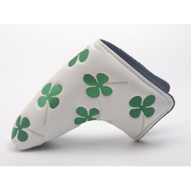 HIFROM Golf Blade Putter Head Cover headcover Shamrock Embroidered Clover Compatible with All Brands White Color