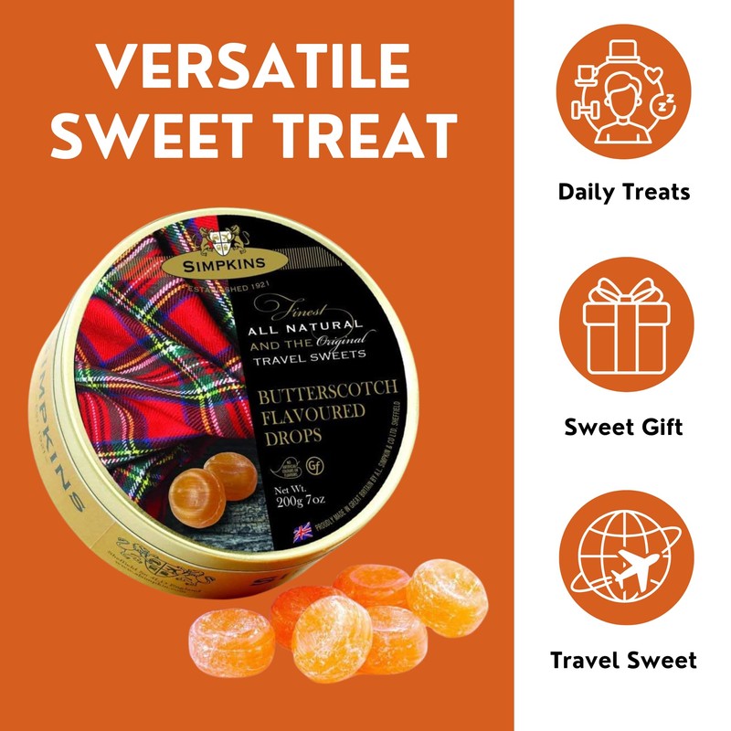 Simpkins Butterscotch Flavored Travel Sweets 200g ( 3 Pack)