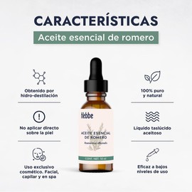 Hebbe - Aceite Esencial de Romero 100% Puro, Antioxidante y Estimulante Capilar, 10 ml