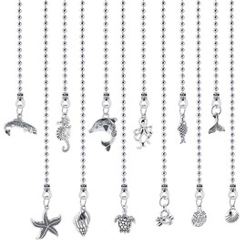 PLIGREAT 12 Pcs Ceiling Fan Pull Chain Extenders, Ocean Organism Ceiling Fan Extension Starfish Seashell Pull Chain Pendant with Connector for Light Lamp Ceiling Fans Home Decor, 12 Styles