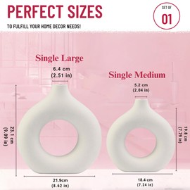 Pripey Medium White Ceramic Vase, 7.79" x 7.24” Circle Vase for TV Stand Decor, Minimalist Boho Style Donut vase for Kitchen Shelves, Bathroom Vase Decor, Fireplace Mantel, and Boho Home Decor Gift