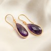 Gempires Amethyst Faceted Long Pear Gemstone Drop Dangle Hook Earrings,