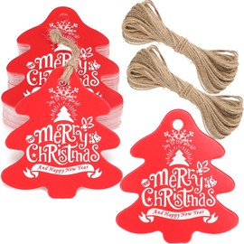 G2PLUS Weihnachtsbaum Geform Geschenkanhänger - 100 Stück Weihnachten Etiketten Tags - 6x6.5 CM Papier Hängeetiketten mit Schnur zum Adventskalender und Weihnachtsgeschenke verziert