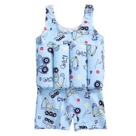 Kids Boys Girl One Piece Floatation Swimsuit with Adjustable Buoyancy Sticks Toddler Floating Swimsuit Baby Float Suit Swim Vest Swimwear Life Jacket Summer Bathing Suit Blue Excavator 2-3 Years