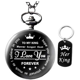 Udaney to My-King-Pocket-Watch-Gifts for Boyfriend Best Gifts for Him Gifts from Girlfriend,Valentine's Day Gifts for Men，Engraved Pocket Watch with Box for Men