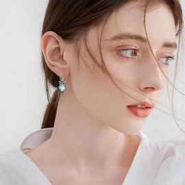 Owl Earrings Sterling Silver Moonstone Owl Dangle Earrings Jewelry Gifts for Women Girls, free, Sterling Silver, Moonstone