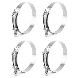 QWORK® 4 Pcs T-Bolt Hose Clamps, Car Exhaust System Clamps Stainless Steel, Clamping Range 108mm - 116mm (4.25"-4.57")