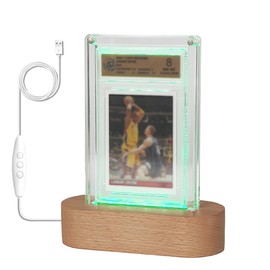 Acrylic Double-Sided Magnetic Graded Card Display - 0.9in Thick Transparent LED Holder with Wooden Base - 7-Color Lights , USB-Powered - for PSA Baseball/Sports Cards, Single Slab