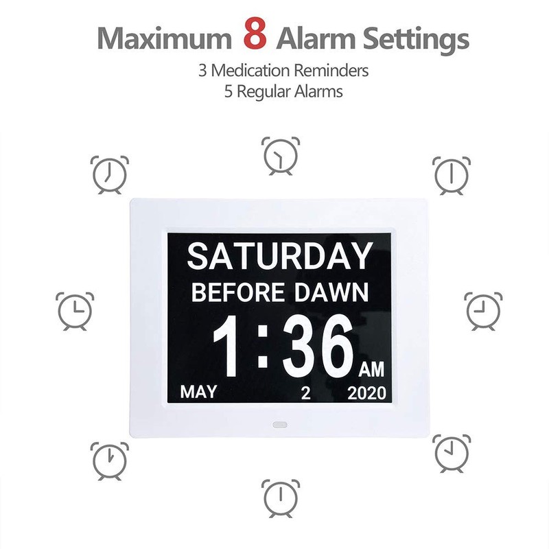 HeyJiaYu 8 Inch LCD Digital Calendar Day Clock, Dementia Clock