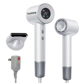 Hair Dryer, 180000 RPM Professional High Speed Blow Dryer Negative Ionic Care Hair Dryer for Fast Drying, Low Noise, HD Display Hairdryer for Curly Straightener, Thermo-Control Hairdryer with Nozzle