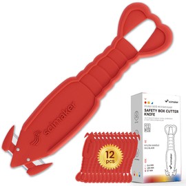 Safety Box Cutter Knife of Recessed Concealed Stainless Steel Blade, Lobster Package Opener Plastic Cutter for Box, Carton, Shrink Wrap, Plastic Straps, 12pcs