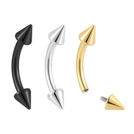 Pierced Koala (16G 6mm) 2PCS Titanium Implant Grade 16G Internally Threaded 8mm - 14mm Tongue Nipple Eyebrow Bar Ear Curved Spike Arrow Barbell Body Jewellery