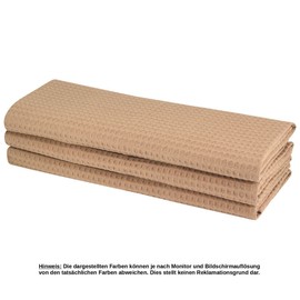 6 x Tea Towel Set, 100% Cotton Waffle Pique in Brown/Light Brown