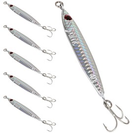5 Pack 60g Vertical Casting Jigs Set with Super Sharp Treble Hooks, Silver - Saltwater & Freshwater Compatible