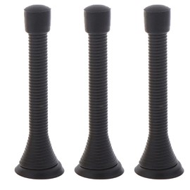 3 Pack Door Stops, Bendable Spring Steel Door Stoppers Wall Mounted Doorstops with Rubber Bumper Tips and Screws Base (Black)
