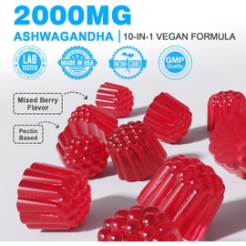 Ashwagandha Gummies 2000mg for Women Men - Sugar Free, Vegan - Organic Ashwagandha Root Supplements Gummy & Vitamin D3, 120 Count