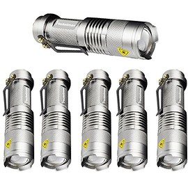 6 Pack,Pocketman 7W 300LM SK-68 3 Modes Mini Cree Silver Q5 LED Tactical Flashlight