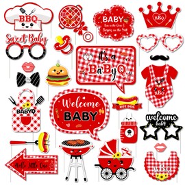 Kreatwow Bbq Baby Shower Decorations Photo Props Set 24pcs Red and White Baby q Baby Shower Photo Decor Summer Barbeque Baby Shower Party Picnic Party Yard Gender Reveal Bbq theme Party Decorations Outdoor