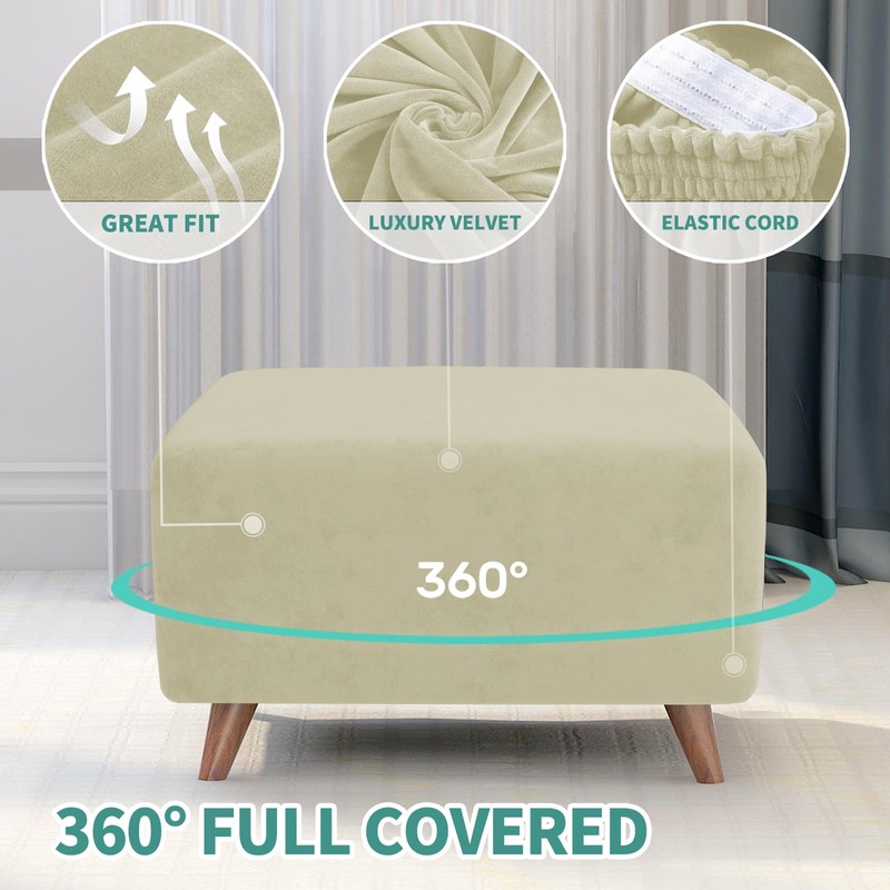 MAXIJIN Velvet Ottoman Cover Rectangular Stretch Square Ottoman Covers Slipcover