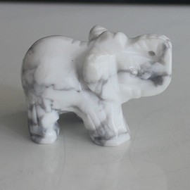 Hand Carved Gemstone Crystal Elephant Figurine Animal Carving Home Decor 1.5'' (White Turquoise)