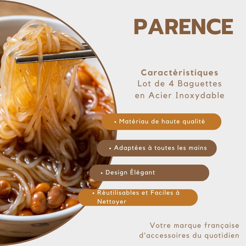 PARENCE.- Set di 4 bacchette in acciaio inox - Lunghezza