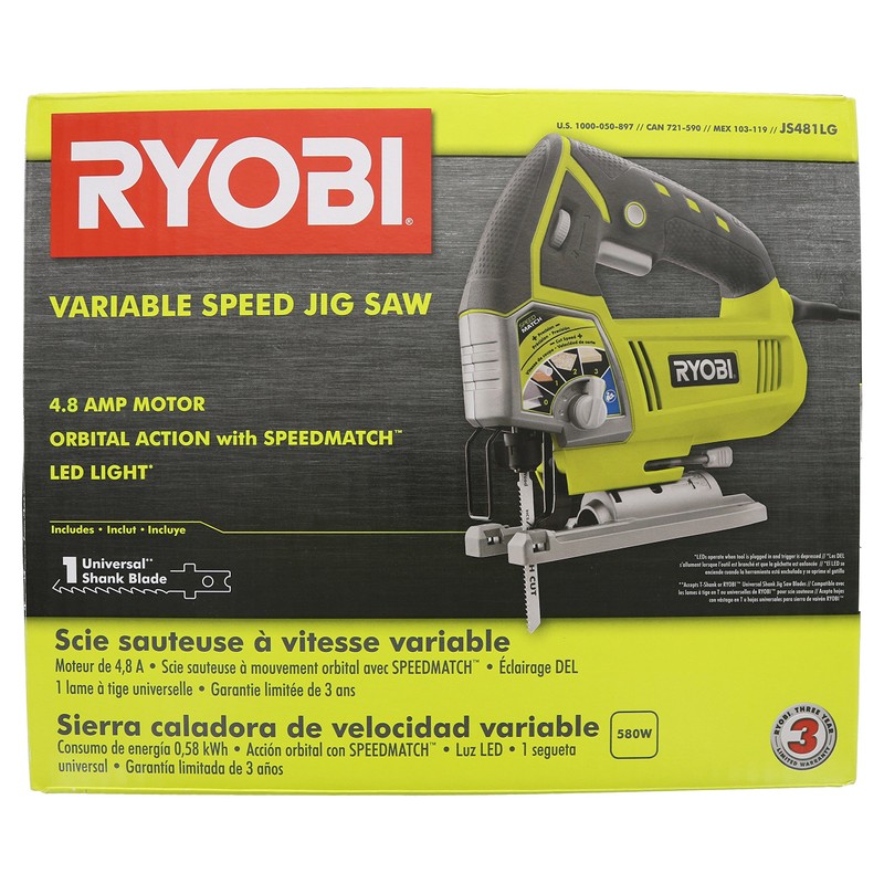 Ryobi JS481LG 4.8 Amp Corded Variable Speed T-Shank Orbital Jig