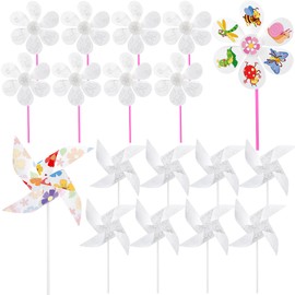 Pasimy 30 Pcs DIY Plastic Pinwheels Color Your Own Pinwheels Blank Graffiti Pinwheels Bulk Garden White Windmills Craft for Classroom Daycare Project Activity Spring Summer Party Favors, 2 Style