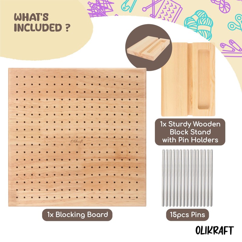 Olikraft Crochet Board with Pegs - 15 Pins Granny Square