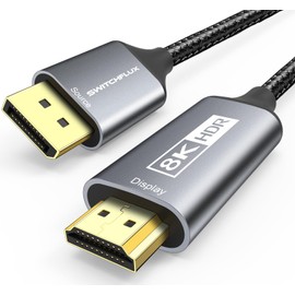 SWITCHFLUX DisplayPort 1.4 to HDMI 2.1 Cable (8K@60Hz,4K@120Hz,2K@144Hz) 10ft Uni-Directional DP (Source) to HDMI (Display) Braided Cord Supports HDCP 2.3 HDR10 Display Port for AMD, NVIDIA, and PC
