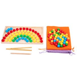 Adena Montessori Wooden Peg Balls Double-Sided Rainbow Beads Game Counting Matching Game Bead Counting Fine Motor Skill Montessori Toys Early Montessori Sorting Toys