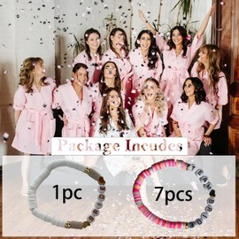 KIWILEPI 8pcs Bridal Shower Favors Bracelets for Team Bride, Boho Bachelorette Party Accessories Preppy Clay Letter Bead Squad Bracelet for Bridesmaid Proposal Box Wedding Tribe Gifts