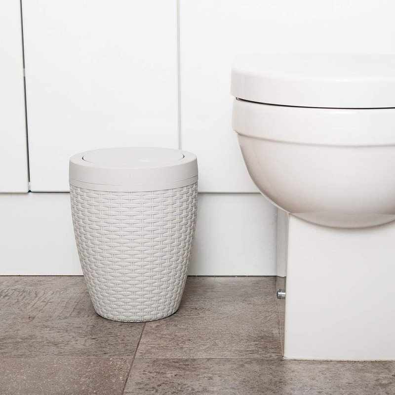 Addis 518367 Faux Rattan Round Swing Lid Bathroom Bin, Light