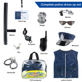 M MUNCASO Kids Police Costume Pretend Play Accessories Police Role Cosplay Kit Vest Cap Badge Sunglass Handcuff Fancy Dress Up Boys Girls