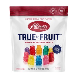 Albanese World's Best True to Fruit – American Favorite Fruits Gummies, Candy, 25oz Bag, Soft & Chewy Candy Snack, Fruity Flavor Assortment