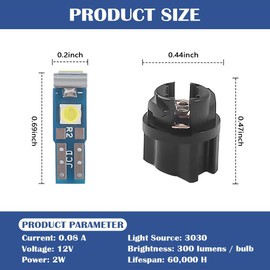 Stacool 20PCS Car LED Dash Lights with Twist Lock Socket,Super Bright Instrument Cluster Bulbs T5 LED Light Bulbs,Universal 12V Dash Light Bulbs LED Lights for Car Interior Accessories (White)