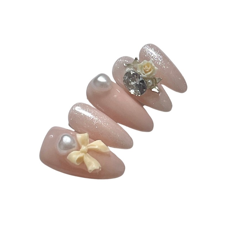 Blush Petal Handmade Nail Tips - Coffin Ballet / 홍당무페탈