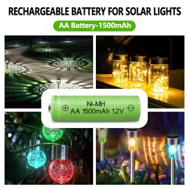 GENYESTAR Solar Lights Rechargeable AA Batteries 1500mah High Capacity 1.2V Ni-MH Double a Battery for Outdoor Lights, String Light, TV Remotes, Wireless Mouses, Radio, Flashlight