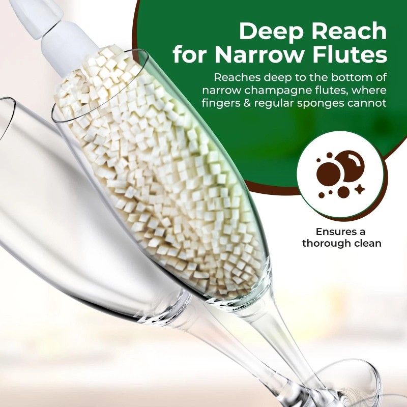 Tupkee Flute Wine Glass Cleaning Brush – Soft Non-Scratch Foam