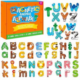 Large Size Magnetic Letters, Cute Animal Magnets for Fridge Colorful Uppercase Animals Toys Set Educational Spelling Learning - Color: Uppercase + Lowercase Letters