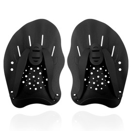 HacoFlash Swim Paddles Hand, Swim Paddles for Lap Swimming - Swim Hand Paddles with Adjustable Straps, Swimming Equipment for Women Men Children (1 Pair, Black)