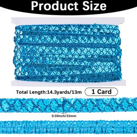 CABODYALS Blue Sequin Ribbon 13 m 15 mm Sequin Trim Glitter Trim Sequin Border Christmas Ribbon Decorative Ribbon Gift Ribbon Lace Ribbon for Sewing Crafts Gift Packaging Decoration