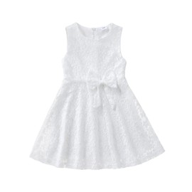 4T Girl Clothes 5T Little Girls Clothes Summer Sleeveless Ruffle Lace Dress Toddler Outfits Set White Birthday Wedding Dresses for Kids Girl Clothes